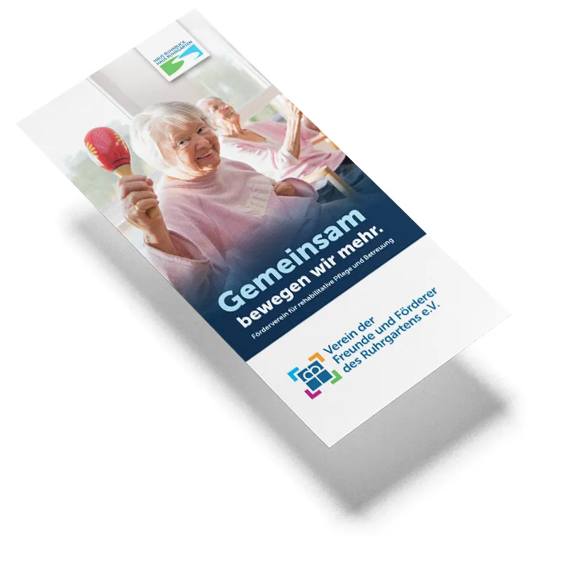 Flyer des Fördervereins der Evangelischen Altenhilfe Mülheim mit Informationen über die Unterstützung und Förderung von Angeboten für Bewohner der Einrichtung.